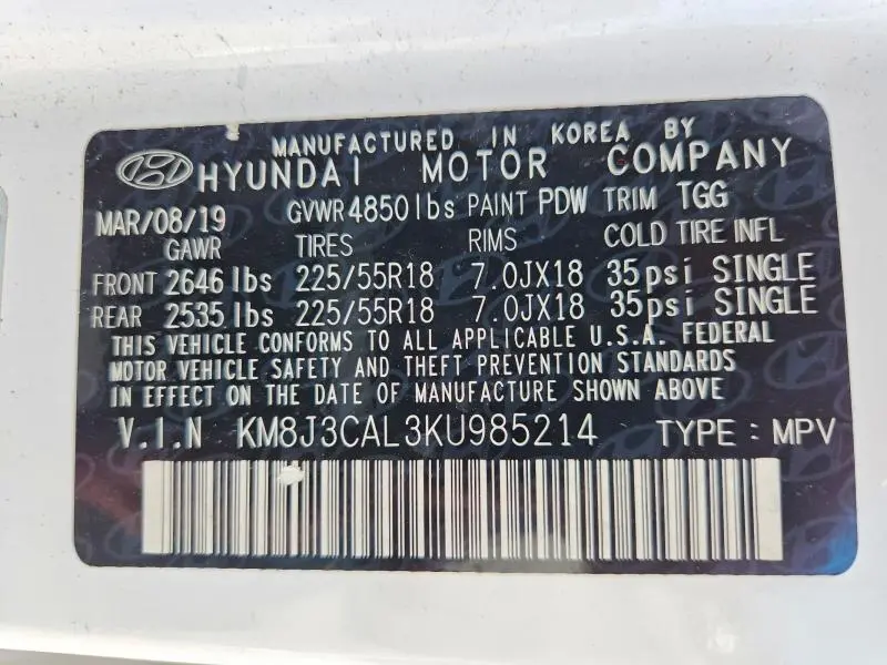 2019 HYUNDAI TUCSON SEL  