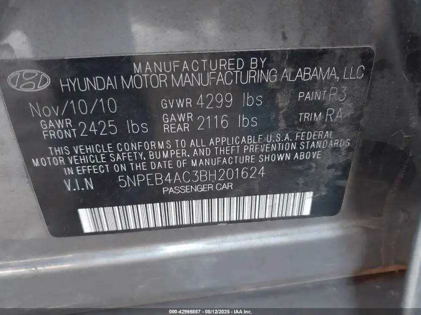 2011 HYUNDAI SONATA GLS