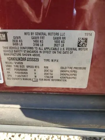 2015 CHEVROLET TRAVERSE LTZ  