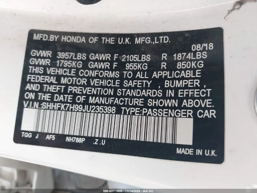 2018 HONDA CIVIC SPORT TOURING