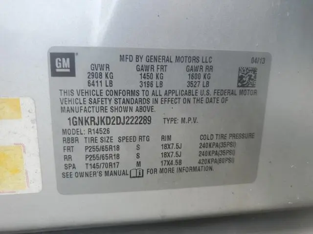 2013 CHEVROLET TRAVERSE LT  