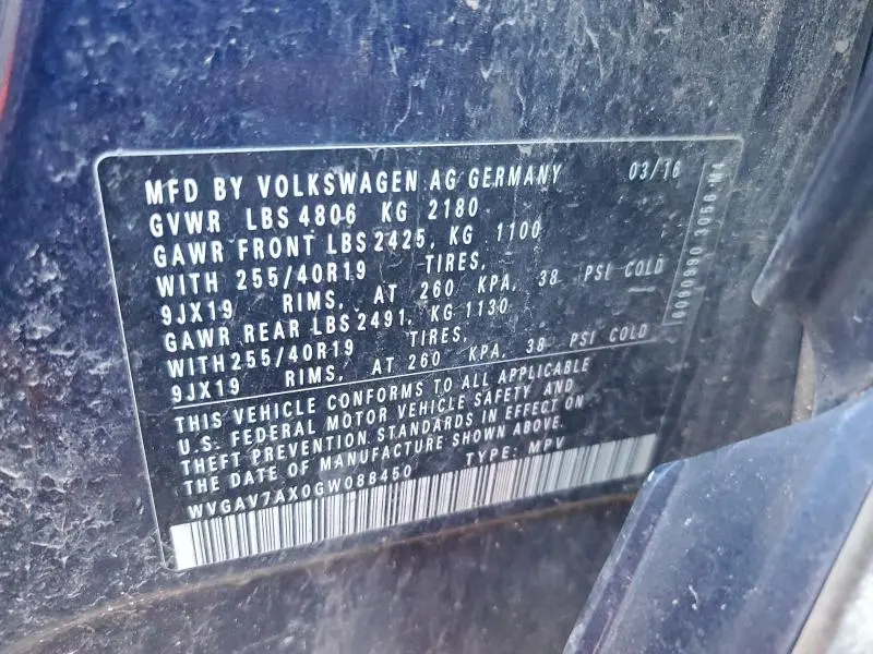 2016 VOLKSWAGEN TIGUAN S  