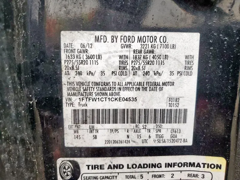 2012 FORD F150 SUPERCREW  