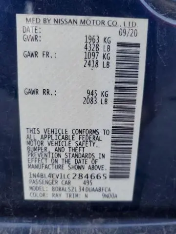 2020 NISSAN ALTIMA SR  