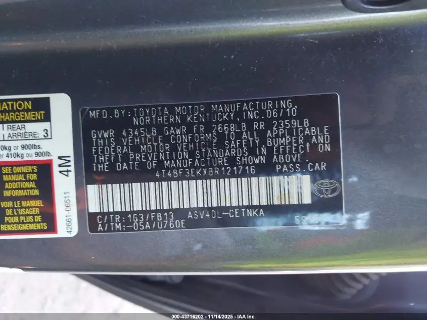 2011 TOYOTA CAMRY LE