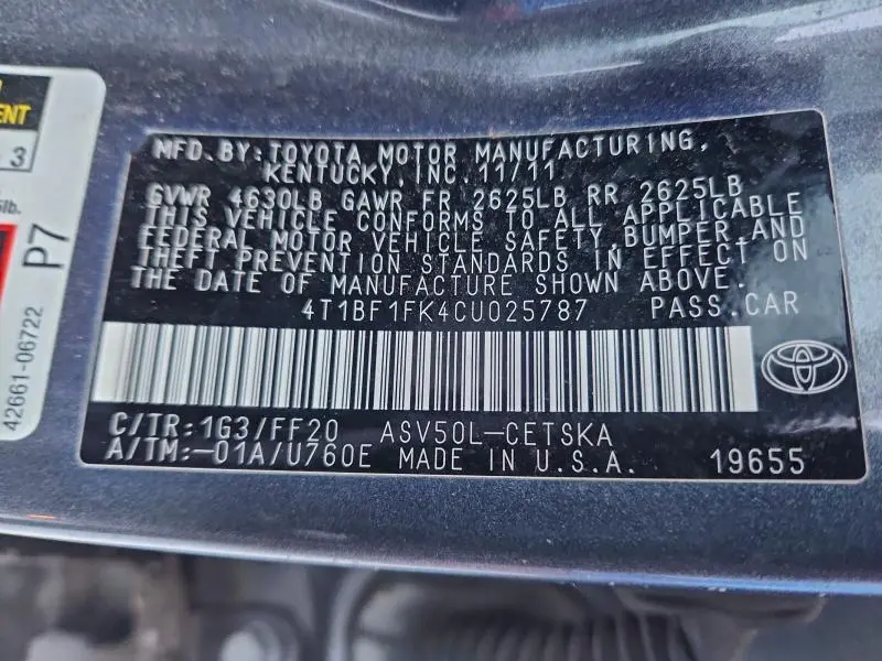 2012 TOYOTA CAMRY BASE  