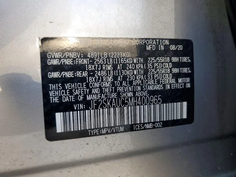 2021 SUBARU FORESTER LIMITED  