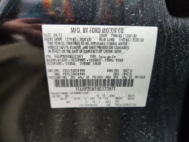 2011 FORD TAURUS SEL  
