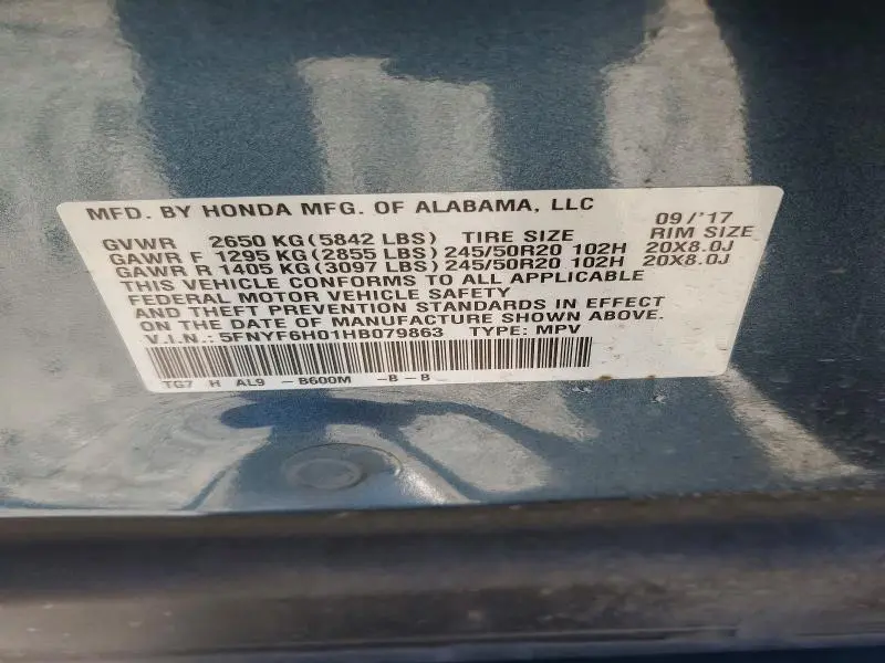 2017 HONDA PILOT ELITE  