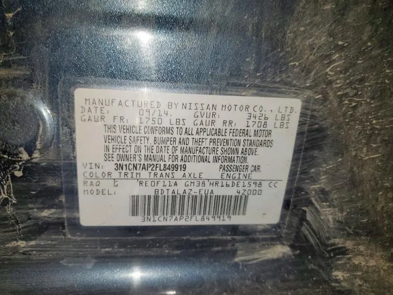2015 NISSAN VERSA 1.6 S PLUS  