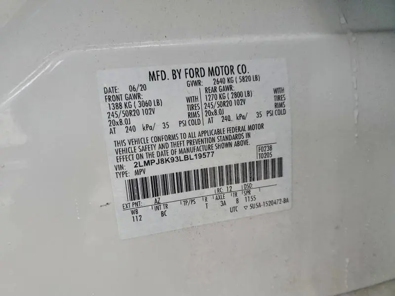 2020 LINCOLN NAUTILUS RESERVE  