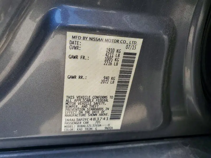2015 NISSAN ALTIMA 2.5 SV  