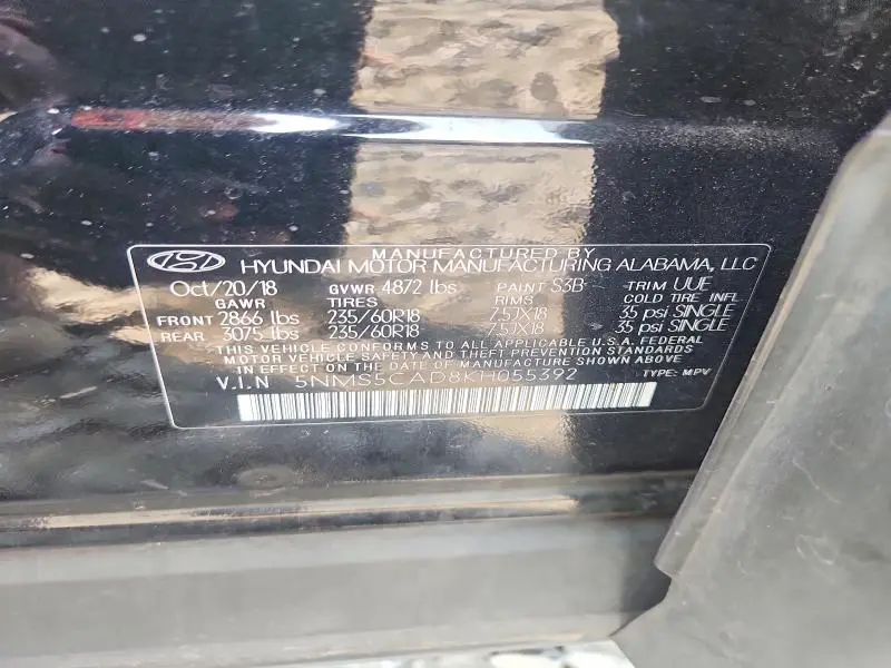 2019 HYUNDAI SANTA FE LIMITED 2.4L  