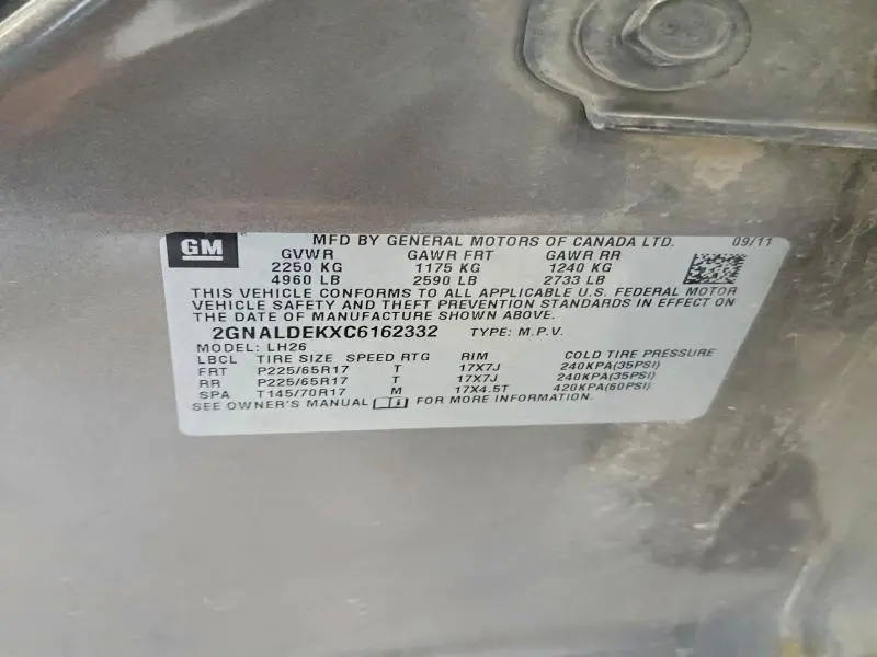 2012 CHEVROLET EQUINOX LT  