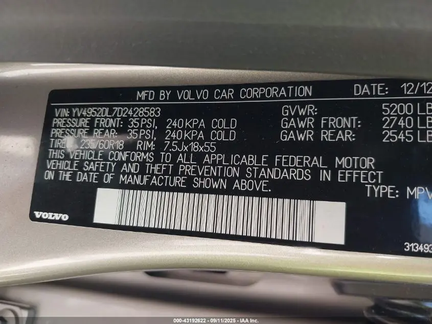 2013 VOLVO XC60 3.2 PREMIER PLUS