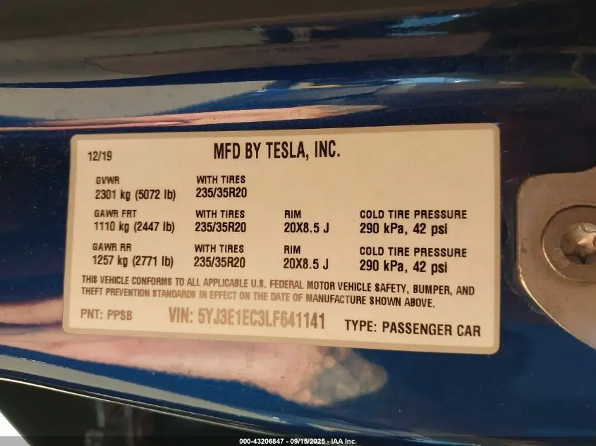 2020 TESLA MODEL 3 PERFORMANCE DUAL MOTOR ALL-WHEEL DRIVE