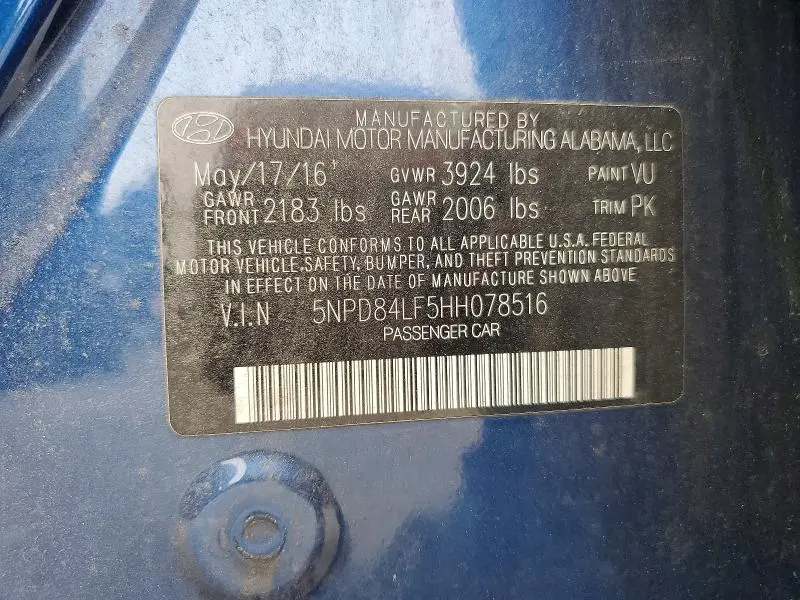 2017 HYUNDAI ELANTRA SE  