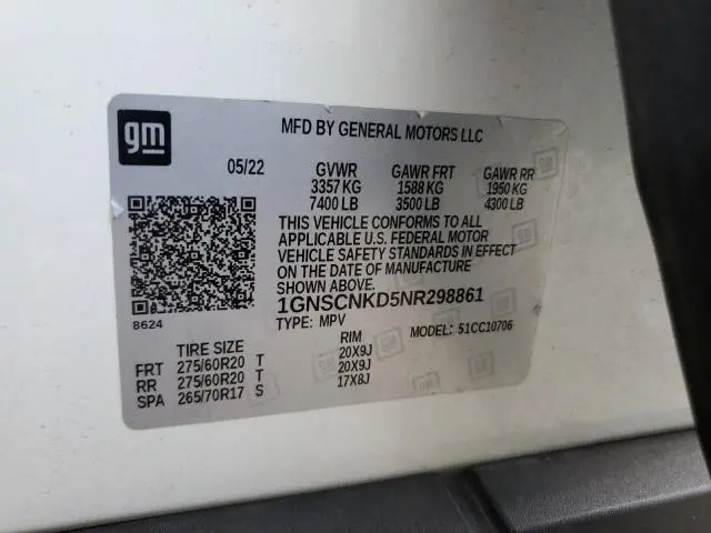 2022 CHEVROLET TAHOE C1500 LT  