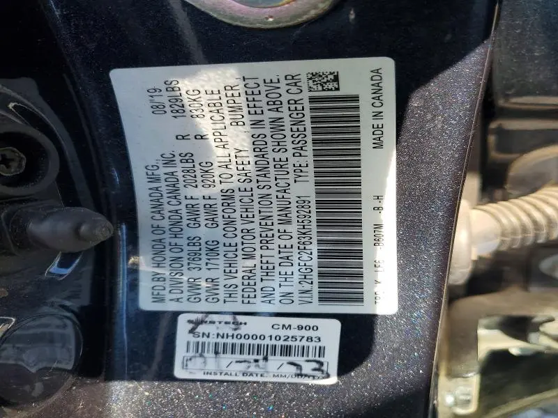 2019 HONDA CIVIC   