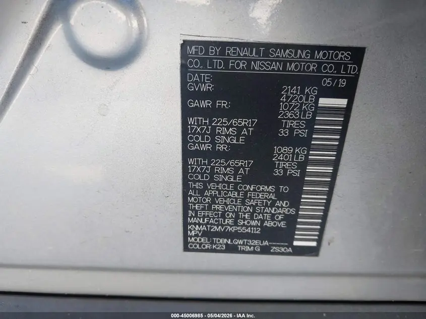 2019 NISSAN ROGUE SV