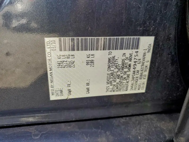 2010 NISSAN ALTIMA BASE  
