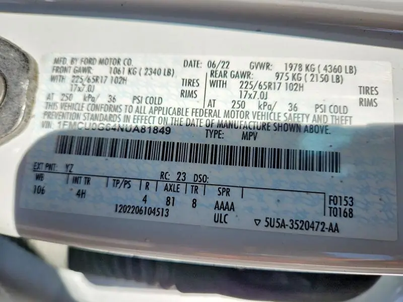 2022 FORD ESCAPE SE  