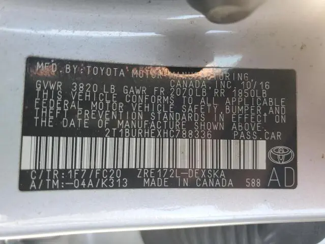 2017 TOYOTA COROLLA L  