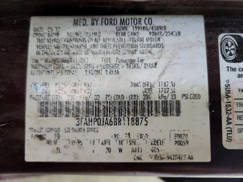 2011 FORD FUSION SEL  