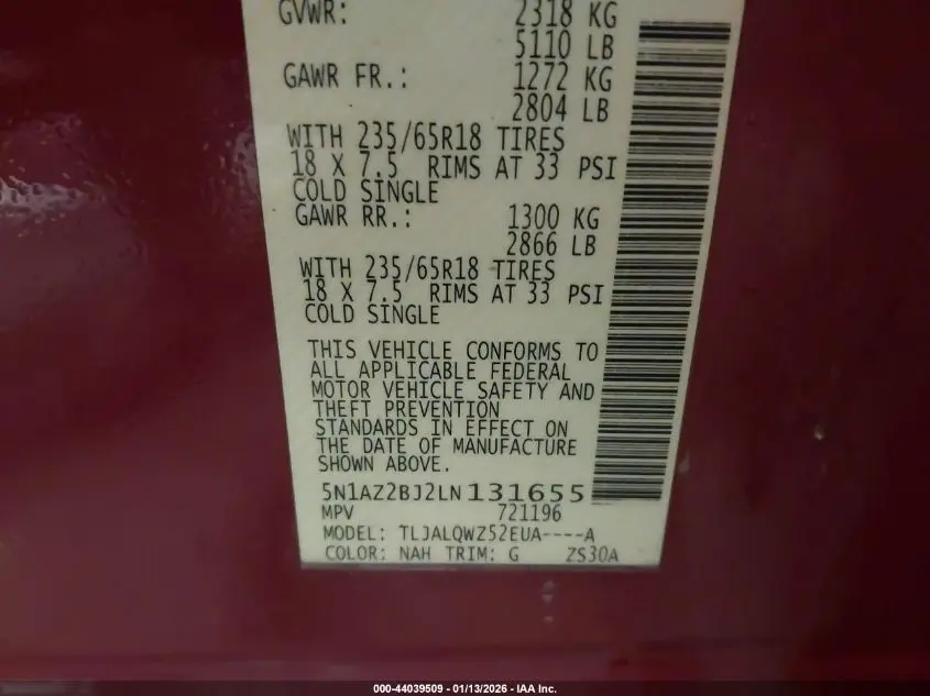 2020 NISSAN MURANO SV FWD