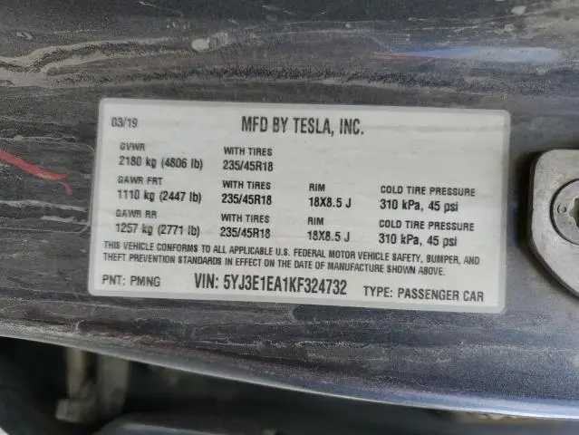 2019 TESLA MODEL 3   