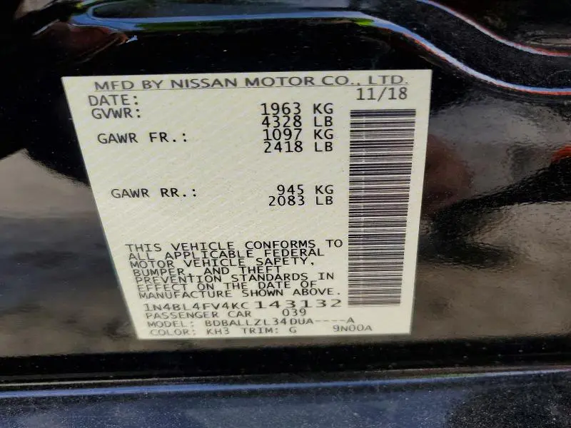 2019 NISSAN ALTIMA PLATINUM  
