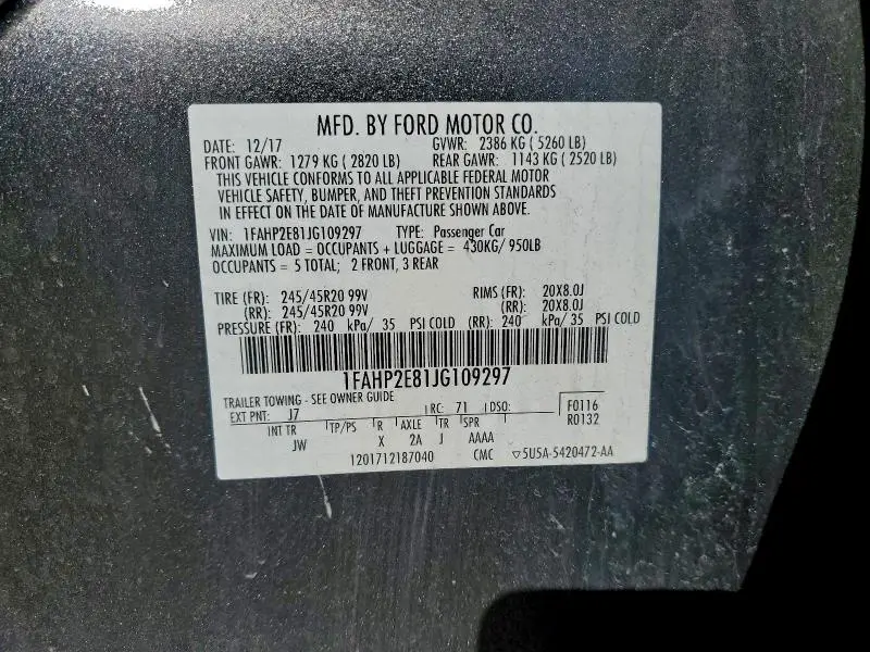 2018 FORD TAURUS SEL  