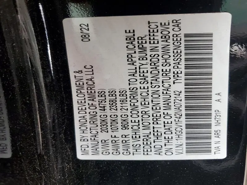 2022 HONDA ACCORD SPORT SE  