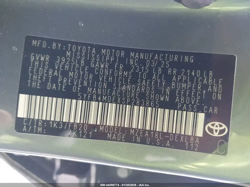 2025 TOYOTA COROLLA LE