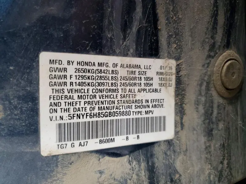 2016 HONDA PILOT EXL  