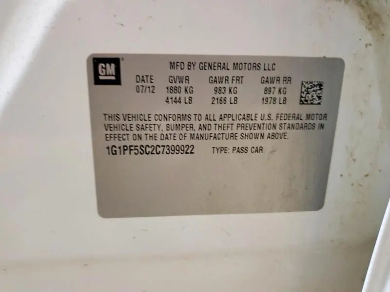 2012 CHEVROLET CRUZE LT  