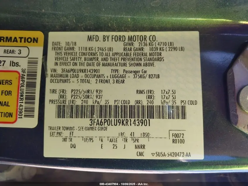 2019 FORD FUSION HYBRID SE