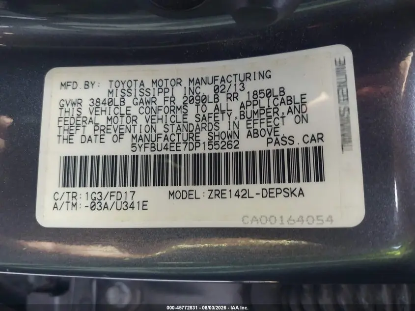 2013 TOYOTA COROLLA S