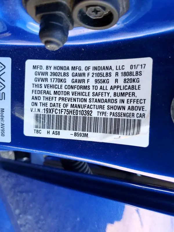 2017 HONDA CIVIC EXL  