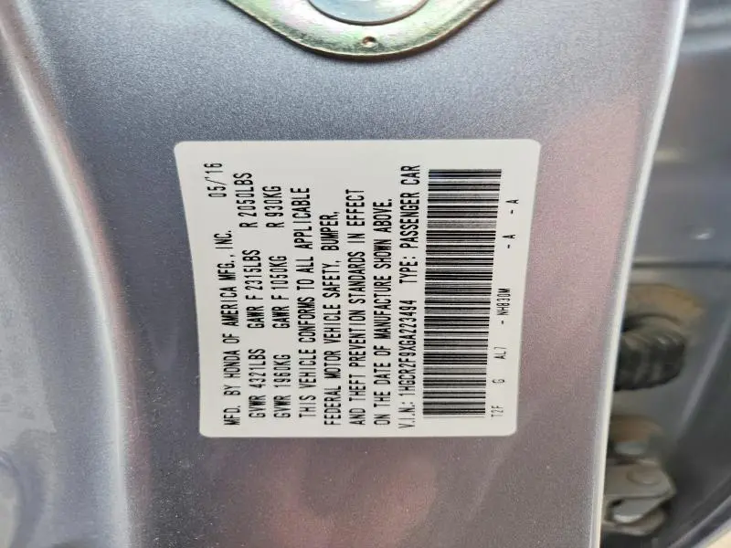 2016 HONDA ACCORD EXL  