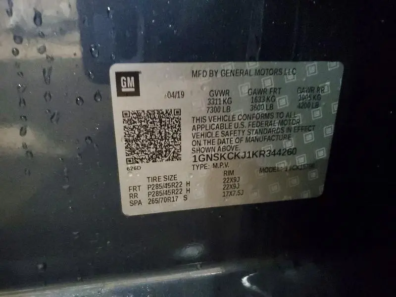 2019 CHEVROLET TAHOE K1500 PREMIER  
