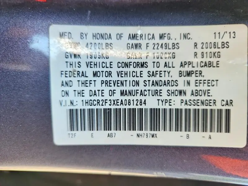 2014 HONDA ACCORD LX  