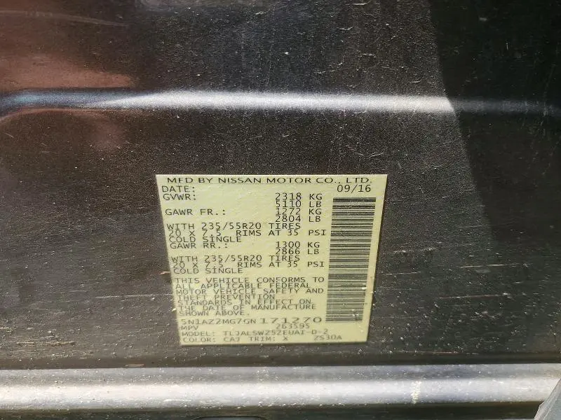 2016 NISSAN MURANO PLATINUM  