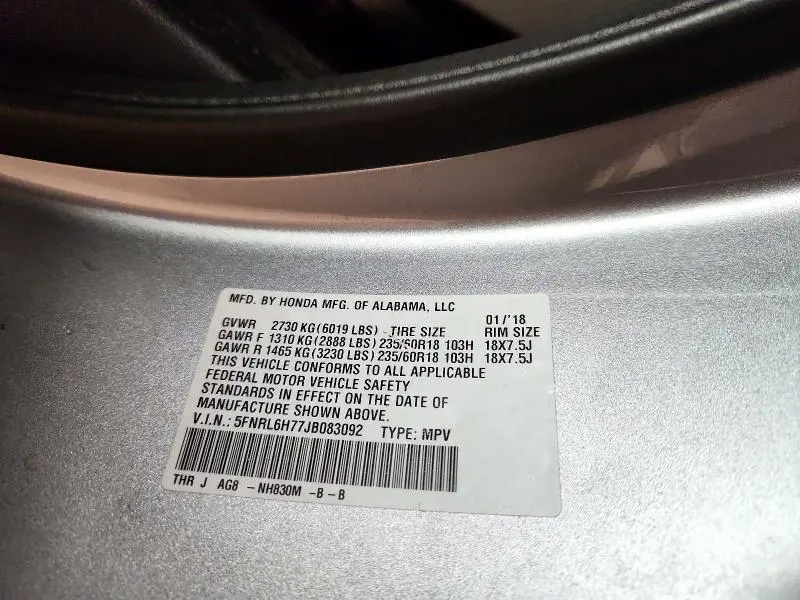 2018 HONDA ODYSSEY EXL  