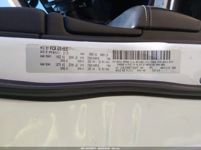 2015 JEEP GRAND CHEROKEE LIMITED