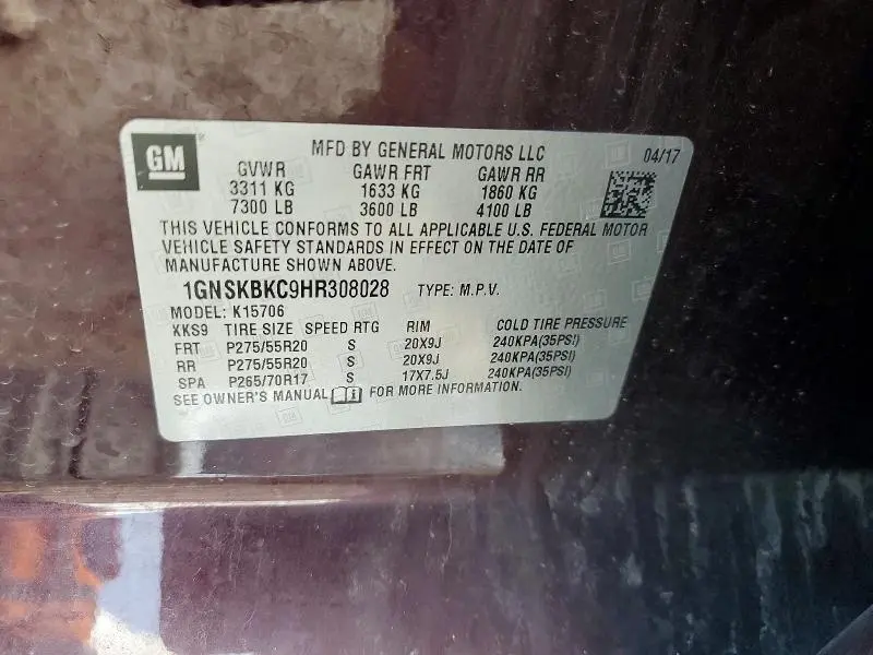 2017 CHEVROLET TAHOE K1500 LT  