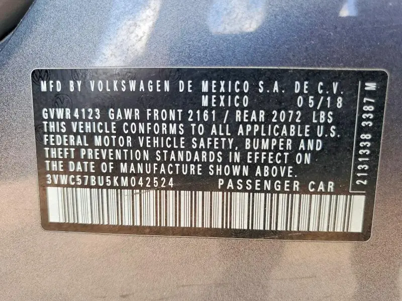 2019 VOLKSWAGEN JETTA S  