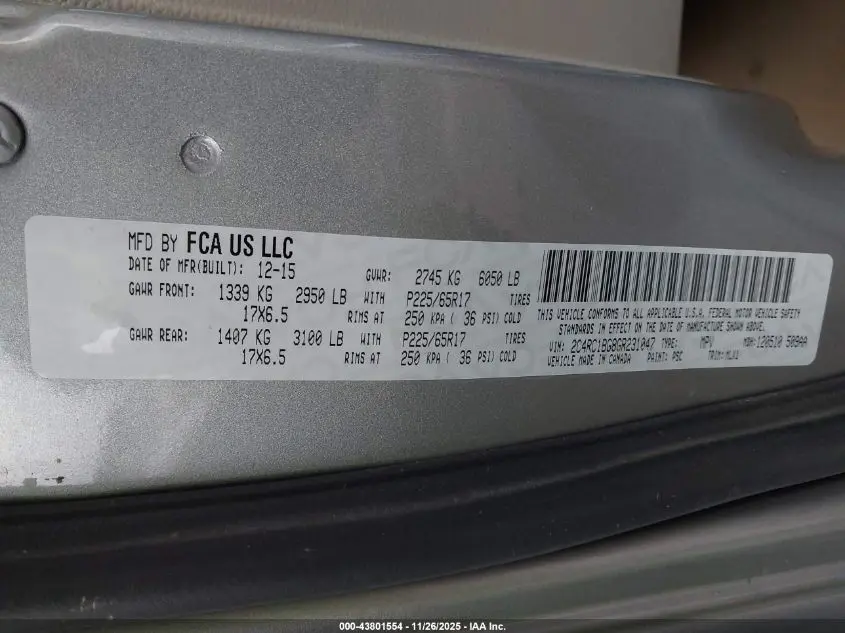 2016 CHRYSLER TOWN & COUNTRY TOURING