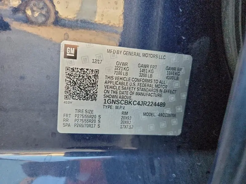 2018 CHEVROLET TAHOE LT   