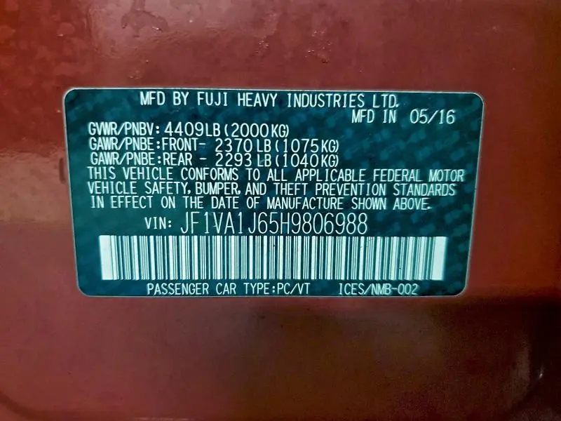 2017 SUBARU WRX LIMITED  